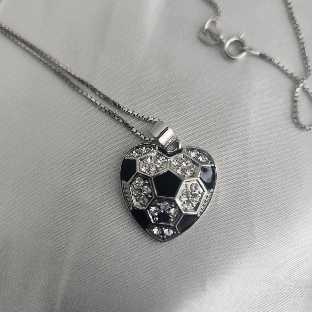 Soccer Heart Silver Pendant Necklace